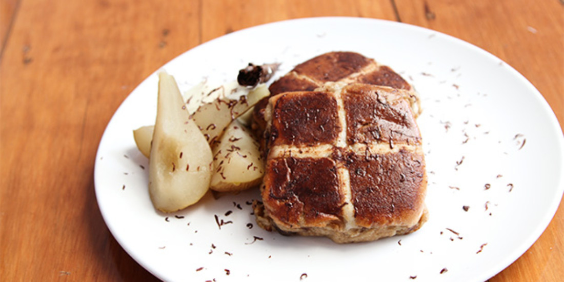 Hot Cross Bun French Toast with Poached Pears