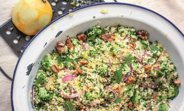 Serve up side of broccoli and walnut couscous