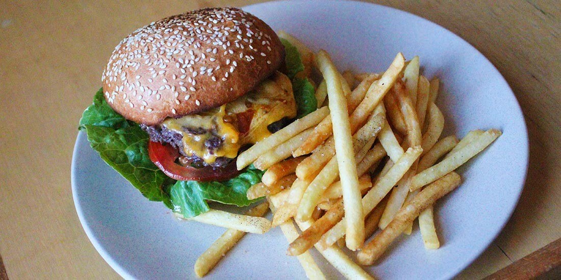 Crosstown cheeseburger with fries