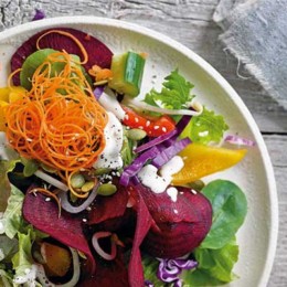 Detox with an Over the Rainbow Salad with tahini and lemon dressing