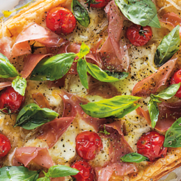 Nosh on a pizza-style puff pastry tart