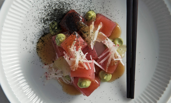 Plate up Supernormal's tuna, avocado, wakame and pickled cucumber