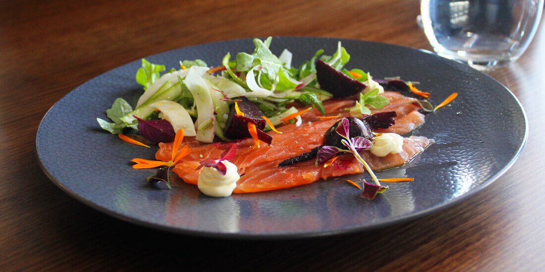 House cured salmon, lemon marscapone, baby beets, asparagus and fennel
