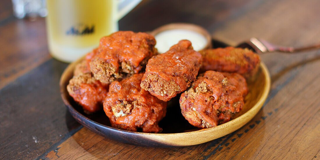 Spicy chicken wings with blue cheese mayo