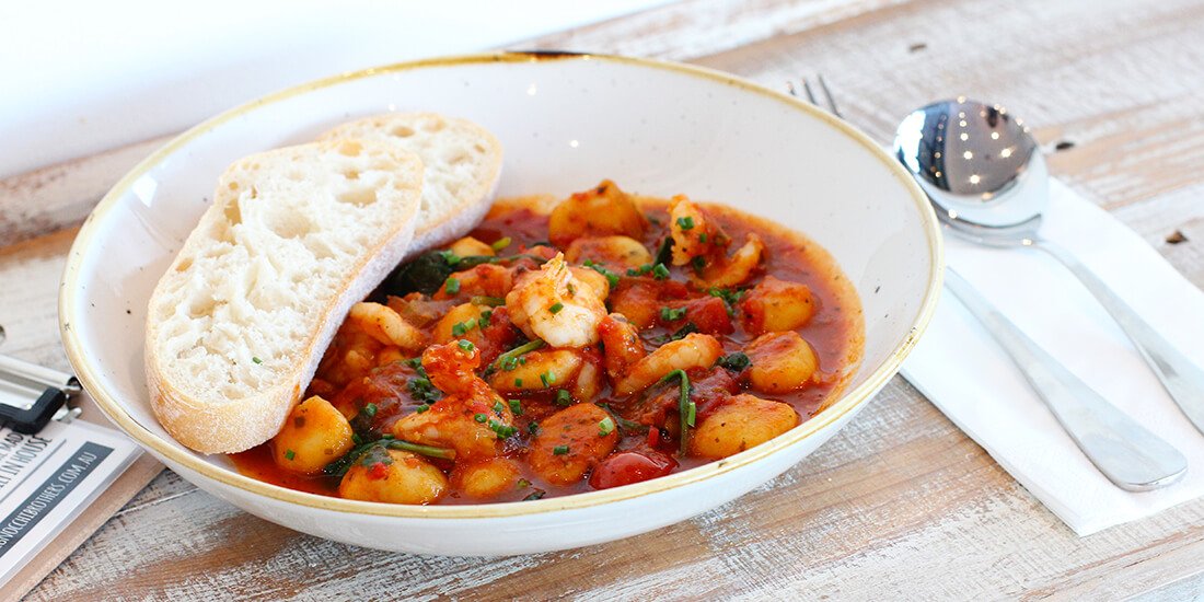 Gnocchi with fresh prawns and cherry tomato sauce