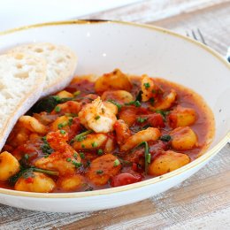 Gnocchi with fresh prawns and cherry tomato sauce