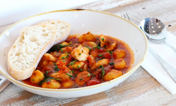 Gnocchi with fresh prawns and cherry tomato sauce