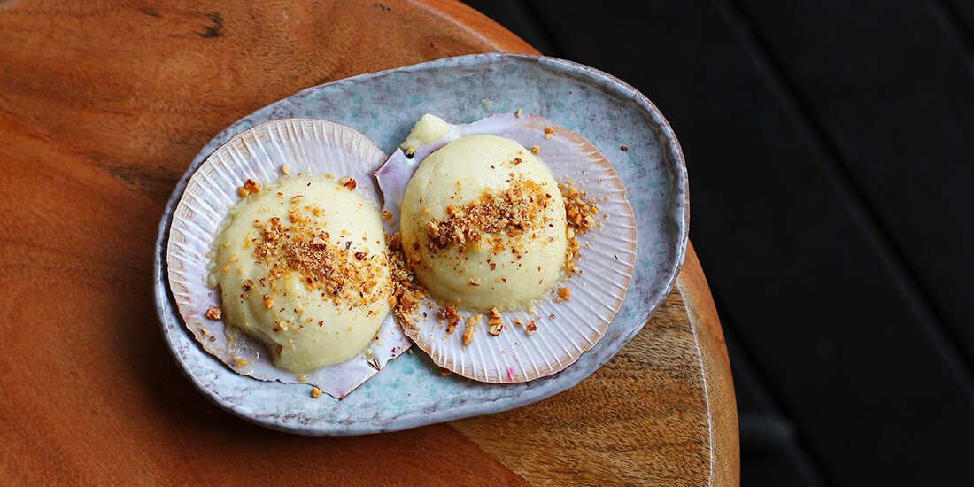 Hervey Bay scallops with smoked almond crumb