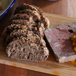 Pate with pickles and corn salsa