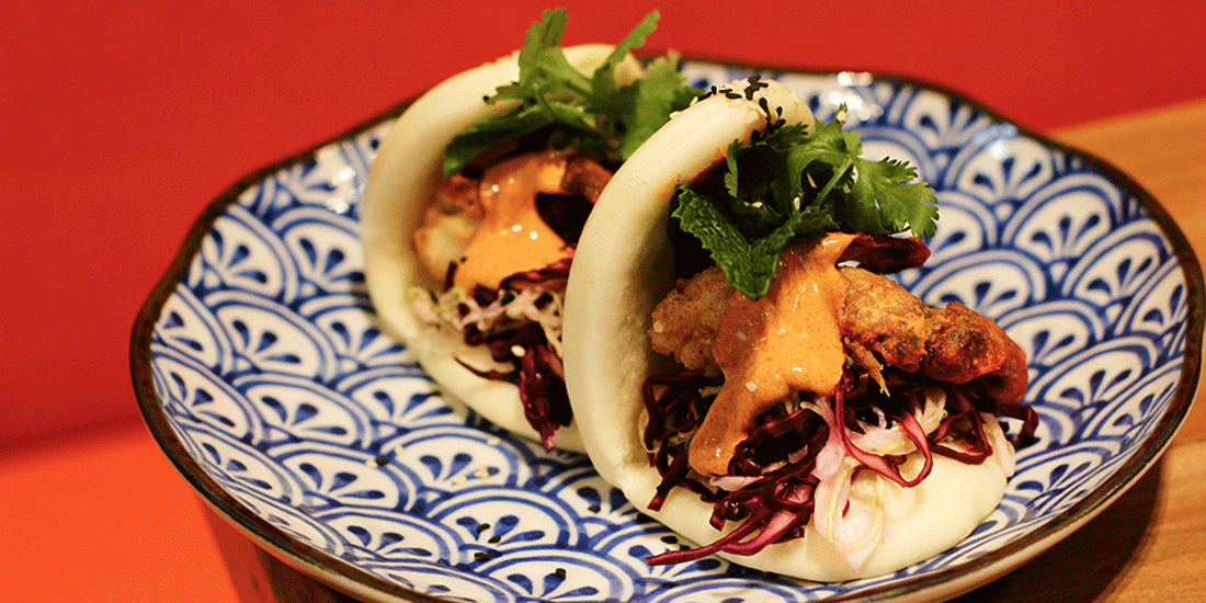 Soft shell crab steamed bao with chipotle and burnt lime kewpie