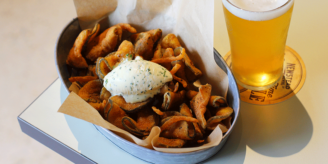 Deep-fried Pickles with herbed creme fraiche