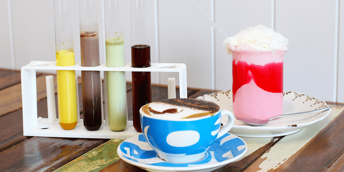 Sip test-tube lattes and milkshakes from beakers The Chemistry of Coffee in Hawthorne