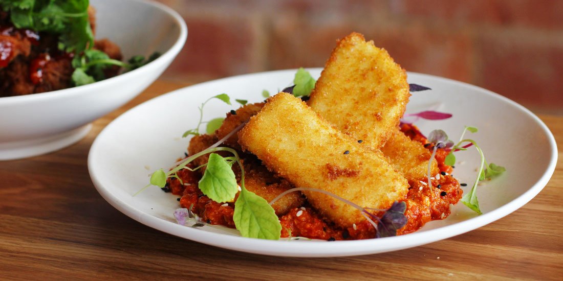 Haloumi sticks with romesco