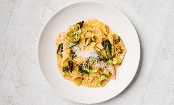 Invest in a little self-care this Saturday with a bowl of chicken gravy and crisp Brussels sprouts pasta