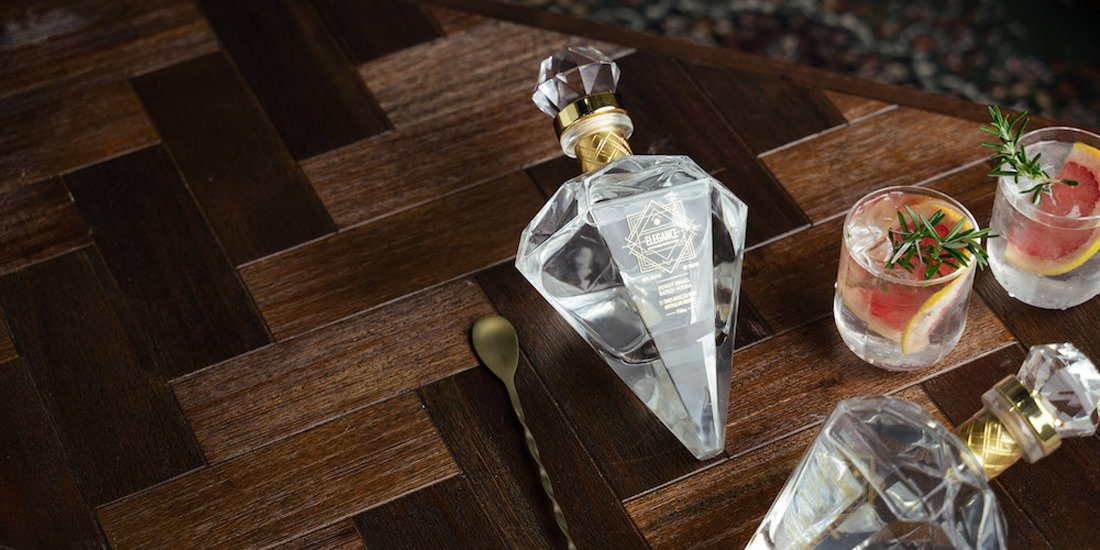 Bougie up your bar cart with a crystal-shaped bottle of Elegance Vodka