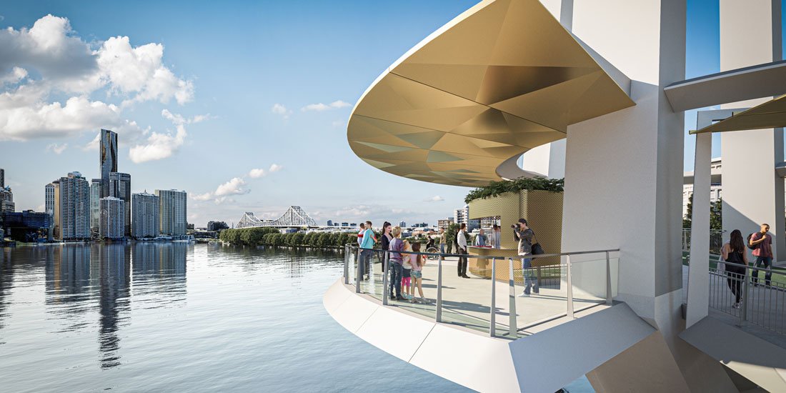 Updated designs for the forthcoming Kangaroo Point green bridge reveal several overwater dining spaces