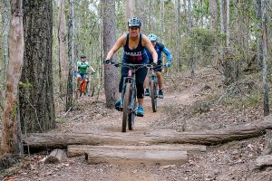 Adult guys and girls intermediate mountain bike skills