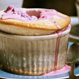 Whip up a divine pomegranate souffle with rose and raspberry cream