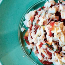 Freshen up for dinner with some crab and tomato salad with horseradish dressing