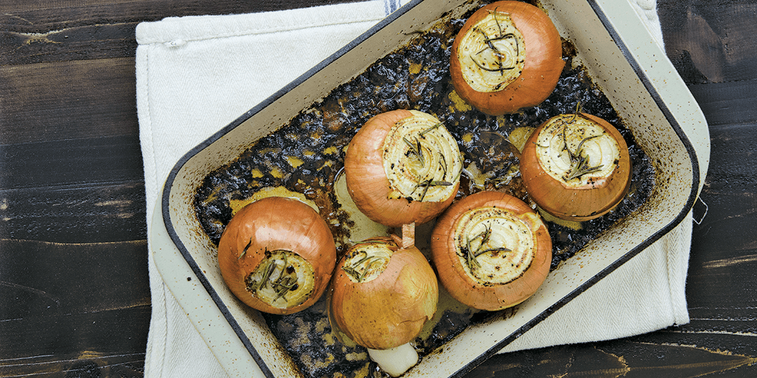Warm your bones with beef tallow-roasted onions with fresh rosemary