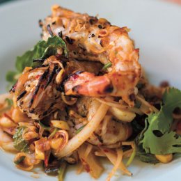 Kick off seafood season by whipping up a chargrilled spicy prawn salad