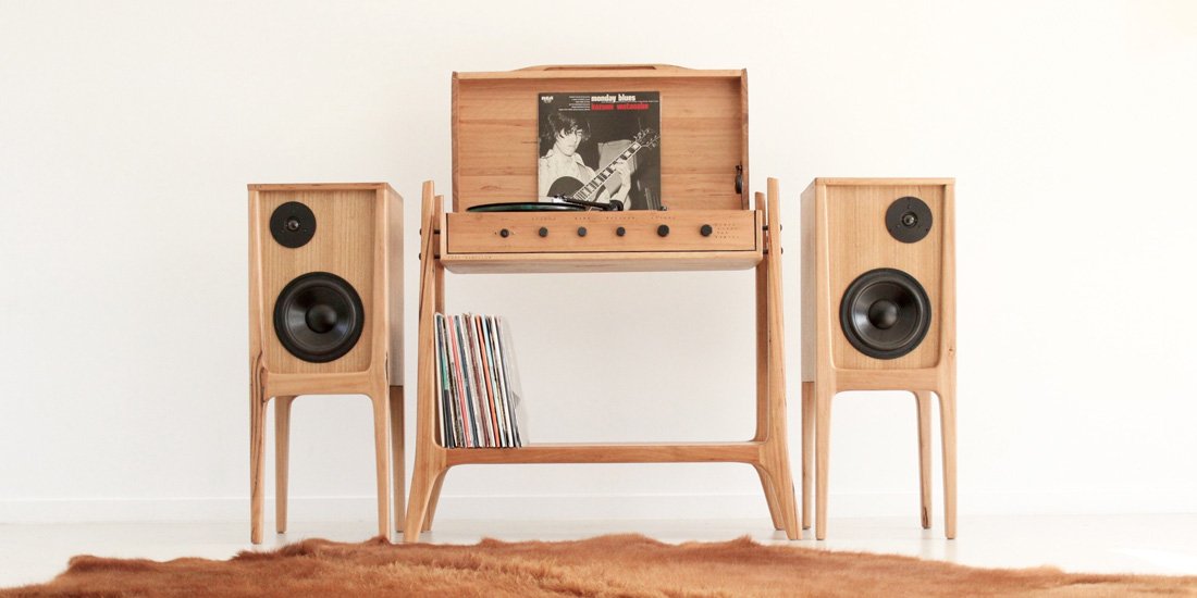 Gather around and listen to records on a sleek audio unit from Fort Kingsley