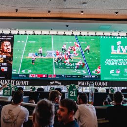Kick back with beers and bites in your own booth at the Gold Coast’s biggest Super Bowl viewing party