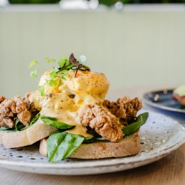 Feast on fried-chicken Bennys and blueberry-topped toast at Robina's new Gathering Co.