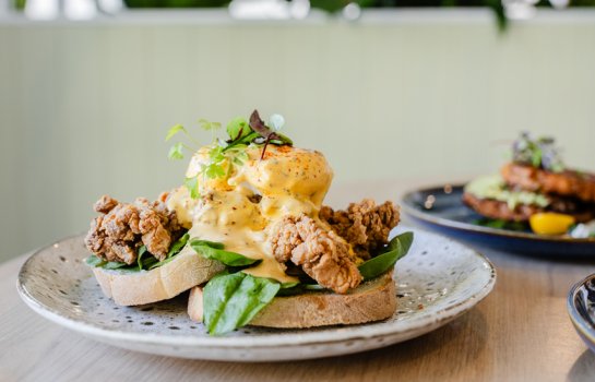 Feast on fried-chicken Bennys and blueberry-topped toast at Robina's new Gathering Co.